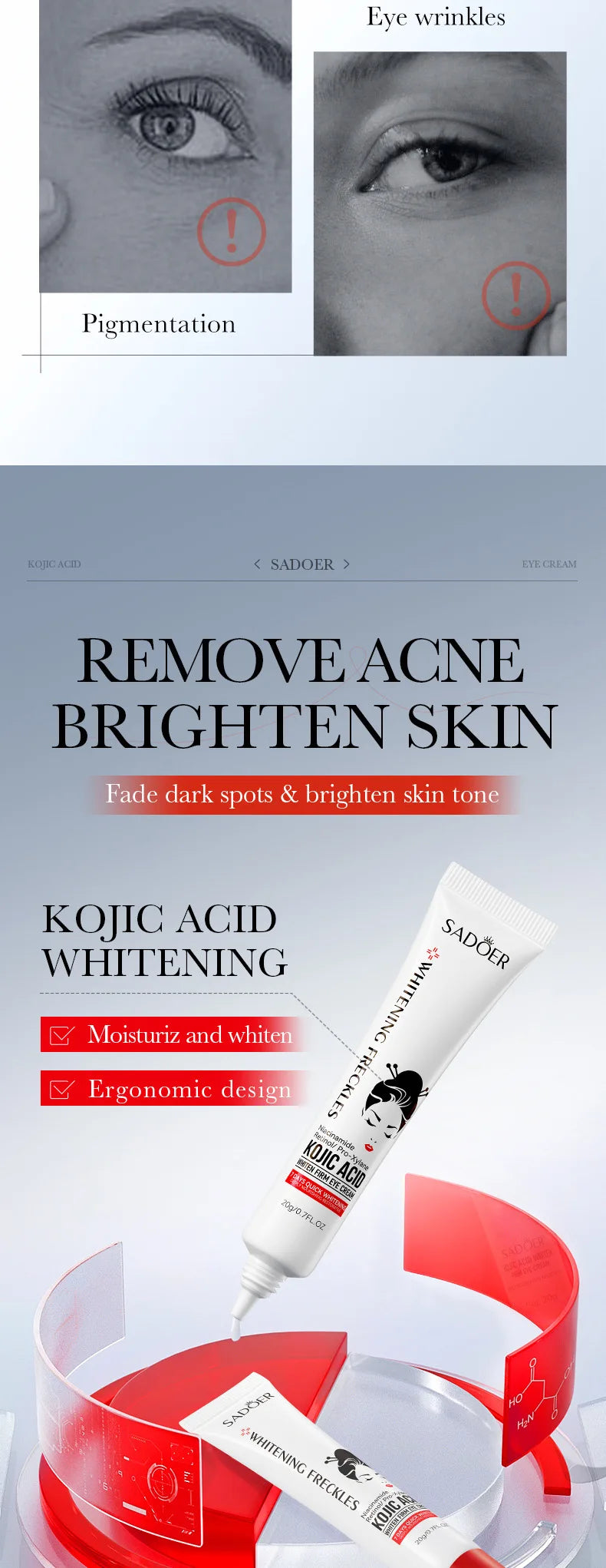 SADOER Kojic Acid Retinol Augencreme gegen Augenringe, Tränensäcke, feuchtigkeitsspendend & straffend – Hautpflege für schöne Augen