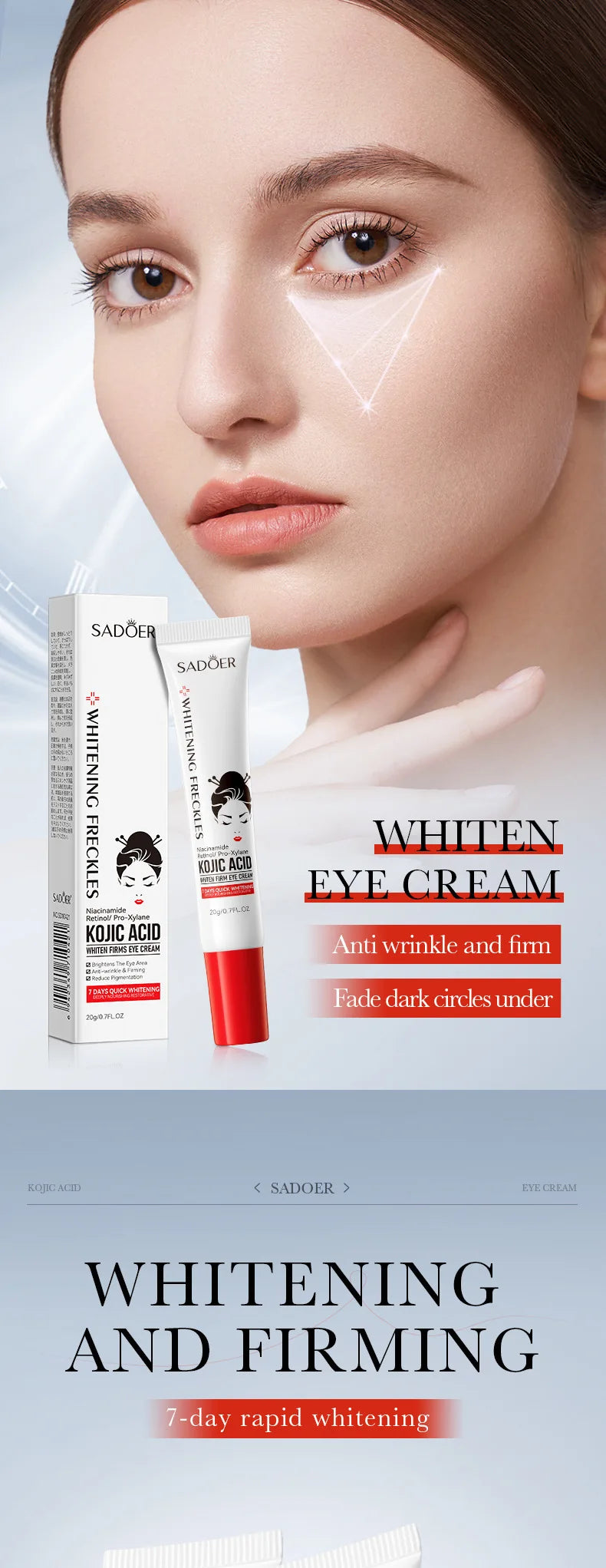 SADOER Kojic Acid Retinol Augencreme gegen Augenringe, Tränensäcke, feuchtigkeitsspendend & straffend – Hautpflege für schöne Augen
