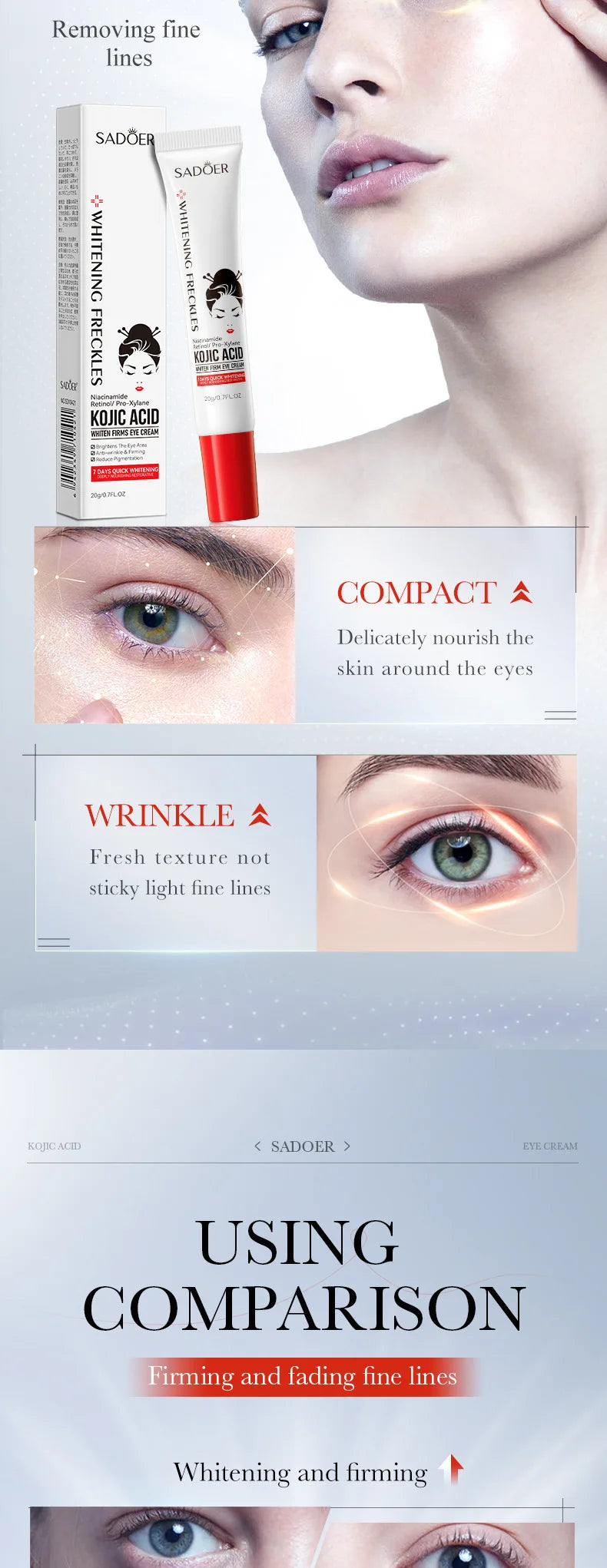 SADOER Kojic Acid Retinol Augencreme gegen Augenringe, Tränensäcke, feuchtigkeitsspendend & straffend – Hautpflege für schöne Augen