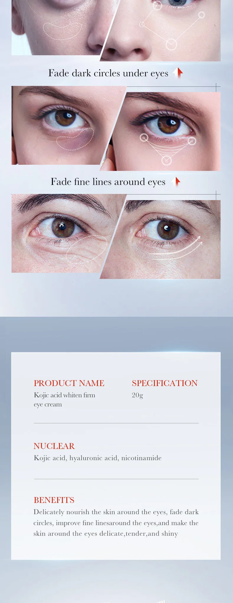SADOER Kojic Acid Retinol Augencreme gegen Augenringe, Tränensäcke, feuchtigkeitsspendend & straffend – Hautpflege für schöne Augen